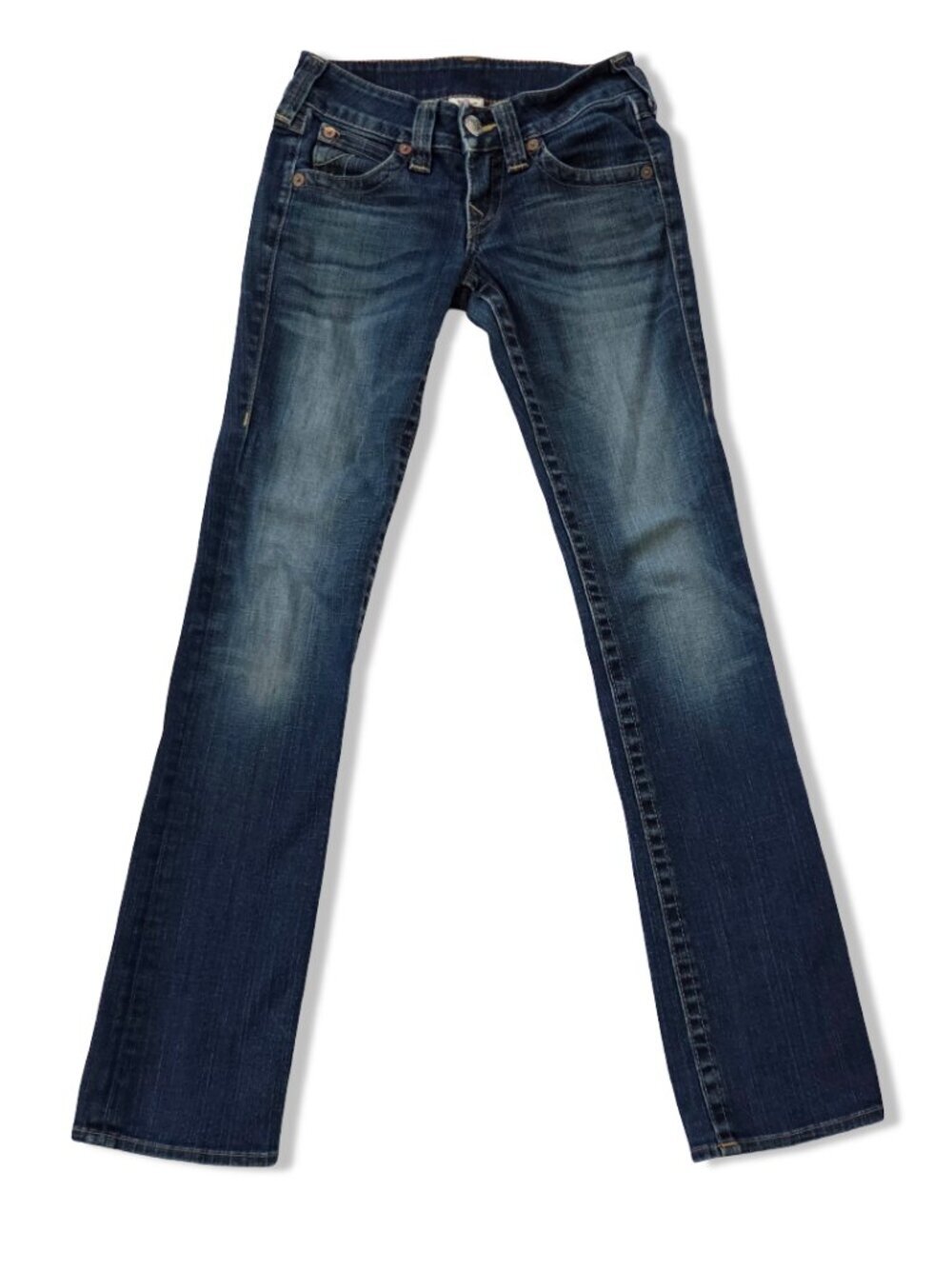 True Religion Women’s Low Rise 26 Straight Leg Jean Dark Blue Denim Made in USA